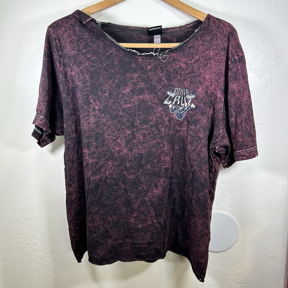 Santa Cruz Roskopp Maroon Acid Wash Graphic T-Shirt XL Skateboard Surf Style Tee